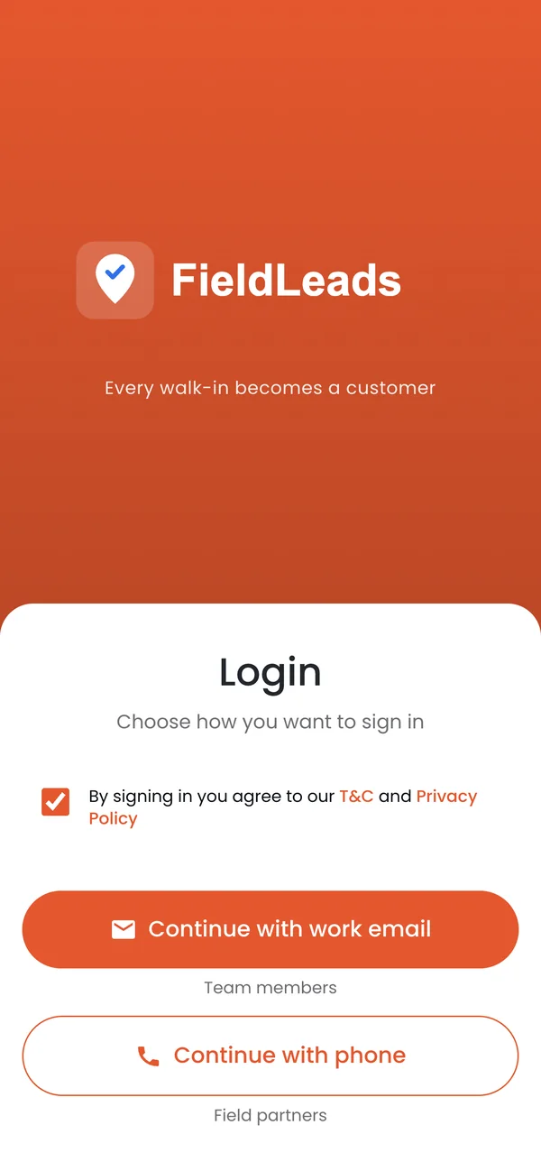 Sign-in screen in the FieldLeads brand